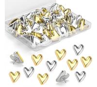 Funver 30pcs Heart Push Pins Set, Gold and Silver Decorative Thumb Tacks for Bulletin Boards, Cork Notice Boards, Office Wall Displays, Photo Collages and Home Décor Organization