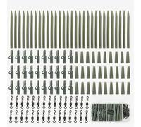 Funver 60 Pcs Carp Fishing Safety Lead Clips Kit with Anti Tangle Sleeves Tail Rubbers & Quick Change Swivels for Small Medium Weights, Fishing Tackle Set Complete Action Pack in Storage Box (Green)