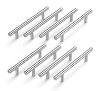 Funver 8 Pack Stainless Steel T Bar Kitchen Cupboard Handles, 192mm Overall Length Brushed Nickel Drawer Pulls for Cabinet Wardrobe (128mm Hole Centres)