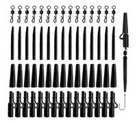 Funver Carp Fishing Safety Lead Clips Kit with Anti Tangle Sleeves Tail Rubbers & Quick Change Swivels for Small Medium Weights, Fishing Tackle Set Complete Action Pack in Storage Box (Black (40PCS))