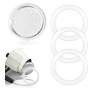 Funver Moka Pot Replacement Parts for 3/6 Cup Stovetop Espresso Maker, Includes 3 Food Grade Silicone Gasket Seals and 1 Aluminum Filter, Compatible with Most 3-Cup Aluminum Coffee Pots (6-Cup)