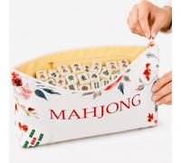 Funvolution Mahjong Tile Bag for 166 1.2 Inch American Mahjong Tiles, 12.6 x 8.3 x 3.15 Inch Empty Zippered Storage Pouch, Floral Polyester Soft Bag Only, Tiles Not Included (White)