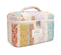 Funvolution Mahjong Tile Bag for 166 American Mahjong Tiles (1.2-Inch), Cream Multicolor Floral Dotted Quilted Fabric Zippered Storage Pouch, Soft Carry Bag, Empty Bag Only (Pink Rose)