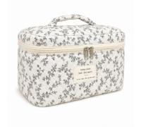 Funvolution Mahjong Tile Bag for 166 American Mahjong Tiles (1.2-Inch), Cream Multicolor Floral Dotted Quilted Fabric Zippered Storage Pouch, Soft Carry Bag, Empty Bag Only (Blue Floral)