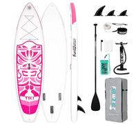 FunWater TIKI SUP Inflatable Stand UP Paddle Board Ultra-Light Everything Included Adj Paddle, Pump, SUP Backpack, Leash, Waterproof Bag, Non Slip Deckpad Youth & Adult,White Pink