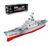 Funwetrike LHD-881 2.4G Electric High-Frequency Twin-Engine Battleship Model, RC Racing Boat Gifts for Adults (RTR Watch Version)