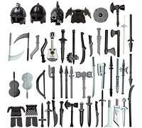 Funwetrike Medieval Weapon Pack Accessories Kit, Knight Minifigures Weapons Set Include Helmets Armor Shield Weapon Cloaks Barding Compatible with Major Brands (51PCS)