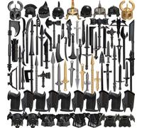 Funwetrike Medieval Weapon Pack Accessories Kit, Knight Minifigures Weapons Set Include Helmets Armor Shield Weapon Cloaks Barding Compatible with Major Brands (73PCS)