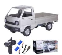Funwetrike WPL D12 Mini Truck, 1/10 Scale Remote Control Mini Cargo Truck with Double Batteries and LED Light - Silver