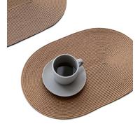 FunWheat Oval Braided Placemats Set of 6 Table Mats for Dining Tables Washable Heat Resistant Place Mats for Indoor Outdoor Use 12 x18 Inch(Oval Light Brown, 6pcs)