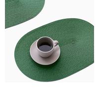 FunWheat Oval Braided Placemats Set of 8 Flat Packed 12x17.5in Black Green | Washable Woven Polypropylene Table Mats with a Subtle Sheen for Everyday Kitchen and Dining Table Settings