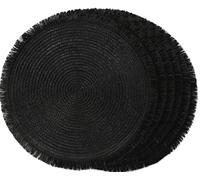 FunWheat Paper Round Braided Placemats Set of 6 for Dining Tables 15 Inch Heat Resistant Table Mats Farmhouse Woven Fabric Natural Place mats for Decoration with Tassel(Black)