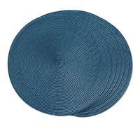 FunWheat Round Braided Placemats Set of 6 Table Mats for Dining Tables Woven Washable Non-Slip Place mats 15 inch for Summer(Blue, 6pcs)