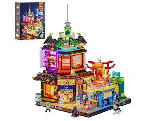 FUNWHOLE Cyberpunk Japanese Izakaya Light Building Block Set - 1987 Pieces Modular Cyberpunk Neon City Future Pub Japanese Street Scene LED Light Model Kit for Adults and Sci-Fi Fans
