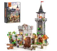 FUNWHOLE Medieval Watchtower Lighting Building-Bricks Set - Guardiance Castle with Soldier Farmer Minifigures Collectible Display Set 1625 Pcs for Adults and Teen