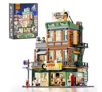 FUNWHOLE Record Store Lighting Building Blocks House - 1980 Pcs Street Fusion Audio Shop, Multi-Form Modular Building Collection Kit for Adults & Music Lovers, F9058