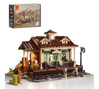 FUNWHOLE Wild West Train Station Lighting Building-Bricks Set - 1975 Pcs Collectible Train Playset Age 16+ for Adults and Teens