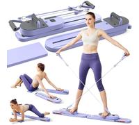 FUNWICT Pilates Board with Resistance Bands Detachable Portable Pilates Reformer Set Full Body Pilates Board for Home Workout Multi-Purpose Pilates Reformer Board for Women (Purple, No Counts)