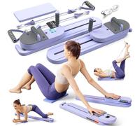 FUNWICT Pilates Board with Resistance Bands Detachable Portable Pilates Reformer Set Full Body Pilates Board for Home Workout Multi-Purpose Pilates Reformer Board for Women (Purple, with Counts)