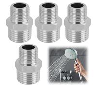FunWorth 4 Pack Stainless Steel Shower Hose Adapters, 1/2" BSP Male to 3/8" BSP Female Threaded Connectors for Bath, Kitchen & Garden, Leak-Proof Universal Fit