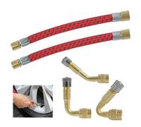 FunWorth 5PCS Tyre Valve Extension Set, 110mm Flexible Rubber Tyre Valve Extender with 45/90/135 Degree Brass Valve Stem Extensions and Caps for Car, Motorcycle, Bike, Truck and Motorhome