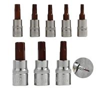 FunWorth 8-Piece Torx Bit Socket Set, 1/4" Drive T20-T40 3/8" Drive T45-T55, Premium S2 Alloy Steel Spline Sockets for Automotive, DIY & Machinery, 38mm, 48mm Length Anti-Camout Chrome Bits