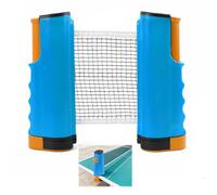 FunWorth Portable Table Tennis Net Set, Retractable Ping Pong Net for Any Table, Adjustable Clip-On Net for Ping Pong Table, Office Desk, Home Kitchen or Dining Table (Blue)