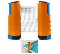 FunWorth Portable Table Tennis Net Set, Retractable Ping Pong Net for Any Table, Adjustable Clip-On Net for Ping Pong Table, Office Desk, Home Kitchen or Dining Table (Orange)