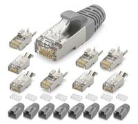 FunWorth RJ45 Cat7 Cat6A Pass Through Connector, Shielded, 8 Pack | 8 ethernet RJ45 plug for Installation Ethernet Cat7/Cat6A. Gold-plated, 8P8C, with load bar and boot cover. Gray