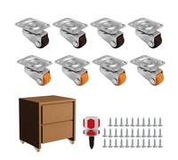 FunWorth Small Castor Wheels 8pcs, 0.5" Silent Caster Wheels with Screwdriver, Low Profile Swivel Rubber Castors Rollers for DIY Project Kitchen Planters