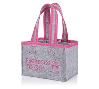 FunX Bottle Bag Prosecco to Go - Felt Bag for 6 Bottles - Grey with Carry Straps and Print - Versatile - 19 x 12 x 14 cm, Grey/pink, 19 x 12 x 14 cm, Drinks bag