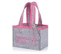FunX Bottle Bag Prosecco to Go - Felt Bag for 6 Bottles - Grey with Carry Straps and Print - Versatile - 19 x 12 x 14 cm, Grey/pink, 19 x 12 x 14 cm, Drinks bag with tag