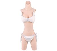 Funxzior 2nd Generation Silicone Knee-Length Bodysuit with Realistic Female Silhouette False Breast Forms & Urination System & Anal Opening Design for Drag Show (Ivory, C Cup Cotton Filled)