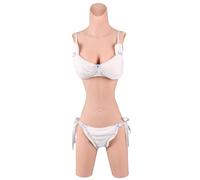 Funxzior 2nd Generation Silicone Knee-Length Bodysuit with Realistic Female Silhouette False Breast Forms & Urination System & Anal Opening Design for Drag Show (Beige, C Cup Cotton Filled)