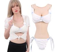 Funxzior 3rd Generation Silicone Bodysuit Swimsuit with Realistic Female Silhouette False Breast Forms & Urination System & Integrated Privacy Structure for Crossdresser (Ivory, B Cotton Filled)