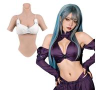 Funxzior Realistic Half-Body Silicone Breastplate with High Neck & Short Sleeves B Cup Gel/Cotton Filled Forms for Drag Cosplay & Transition (Beige, Cotton)