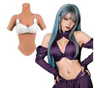 Funxzior Realistic Half-Body Silicone Breastplate with High Neck & Short Sleeves B Cup Gel/Cotton Filled Forms for Drag Cosplay & Transition (Tan, Cotton)