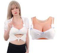 Funxzior Realistic Silicone Breast Forms Seamless Vest Breastplate Crossdressing Round False Chest Plates Transgender Fake Tits for Mastectomy Prosthesis F Cup L Size Boobs Gel Filled, Beige