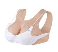 Funxzior Realistic Silicone Breastplate with Breathable U-Back Natural Teardrop Shape & Adjustable Filling Cotton/Gel 6 Sizes & 3 Skin Tones for Crossdressing Drag Cosplay (E Cup, Cotton, Beige)