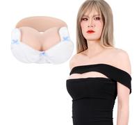 Funxzior Silicone Breast Forms Cross Dresser Strapless Breastplate Tube Top Transgender False Chest Plates Fake Tits for Mastectomy Prosthesis D Cup M Size Boobs Gel Filled, Ivory