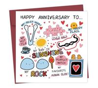 Funy Anniversary Card, Pack of One Cute Happy Wedding Anniversary Card with Red Envelope，Anniversary Card for Couple，Anniversary Gifts for Husband Wife Boyfriend Girlfriend Men Woman Fiancé Fiancee