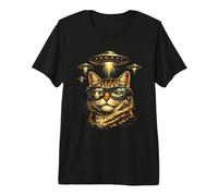 Funy Cool Sunglasses Cat UFO Cosmic Alien Invasion Premium T-Shirt