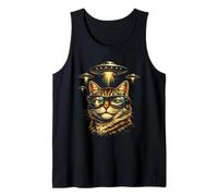 Funy Cool Sunglasses Cat UFO Cosmic Alien Invasion Tank Top