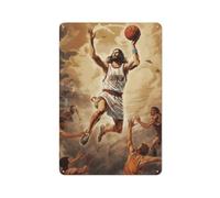 Funy God Is Playing Basketball Tin Sign Retro Metal Wall Decor Festive Holiday Decoration Home Bar Kitchen Coffee Man Cave Garage Wall Decor Art Tin Sign 5.5x8 Inch