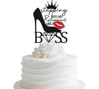 Funy Retirement Cake Topper, Stepping into My Retirement Like a B*ss, Officially Retired Party Decorations Black Red Glitter