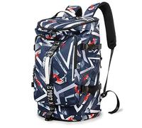 FUNYAGO Gym Backpack Hiking Duffle Bag Woman Man 40L Large Waterproof Backpack Suitable for Hiking, Travel, Motion Geometry Blue, 大号, Modern, Compact
