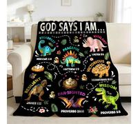 Funycell Cute Dinosaur Blanket,God Says I Am Dinosaur Blanket, Inspirational Bible Verse Positive Throw Blanket for Bedroom Sofa Home Decor, Christian Gifts Home Decor,60"x80"-Adults/Twin Size