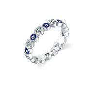 FUNYCHEN Graduation Gifts Evil Eye Ring for Women 925 Sterling Silver Turkish Evil Eye Ring Bands Dainty Evil Eye Rings Lucky Jewelry Heart Ring CZ Statement Ring Dainty Wedding Birthday Jewelry Gifts