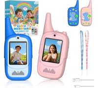 FUNYKICH 2PCS Video Walkie Talkies for Kids with Dinosaur-Themed Protective Case, Rechargeable Long Range Handheld Kids Camera Walkie Talkies for Games, Camping, Hiking for Boys Girls Ages 3-12