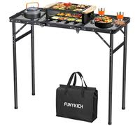 FUNYKICH 3ft Folding Grill Table for Outside L90xW40 cm, Max Height 75cm Portable BBQ Tables, 3 Height Adjustable Lightweight Metal Camping Table with Carry Handle for Camping, Picnic, BBQ, Black